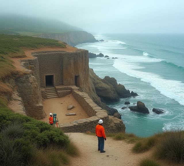 Coastal archaeological site preservation efforts protecting against erosion and climate change